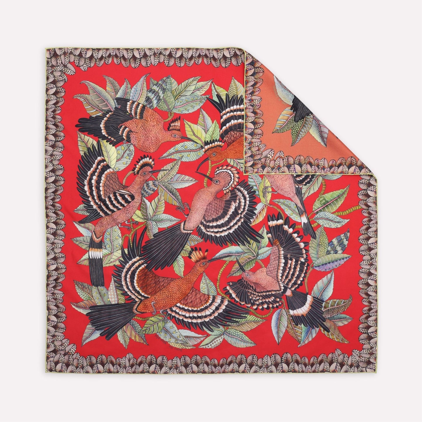 Hoopoe Hop Silk Scarf Rust 90 (Double face)