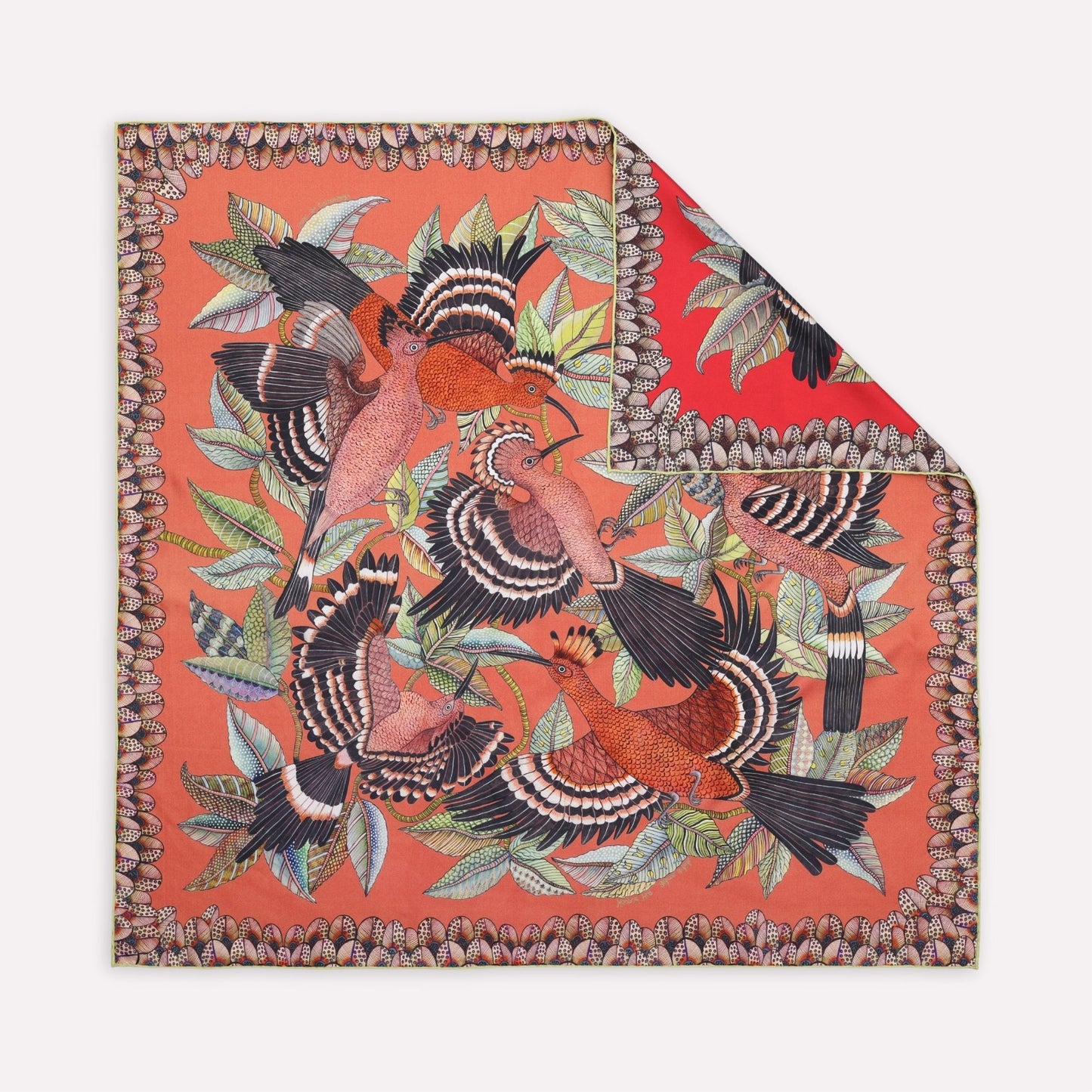Hoopoe Hop Silk Scarf Rust 90 (Double face)