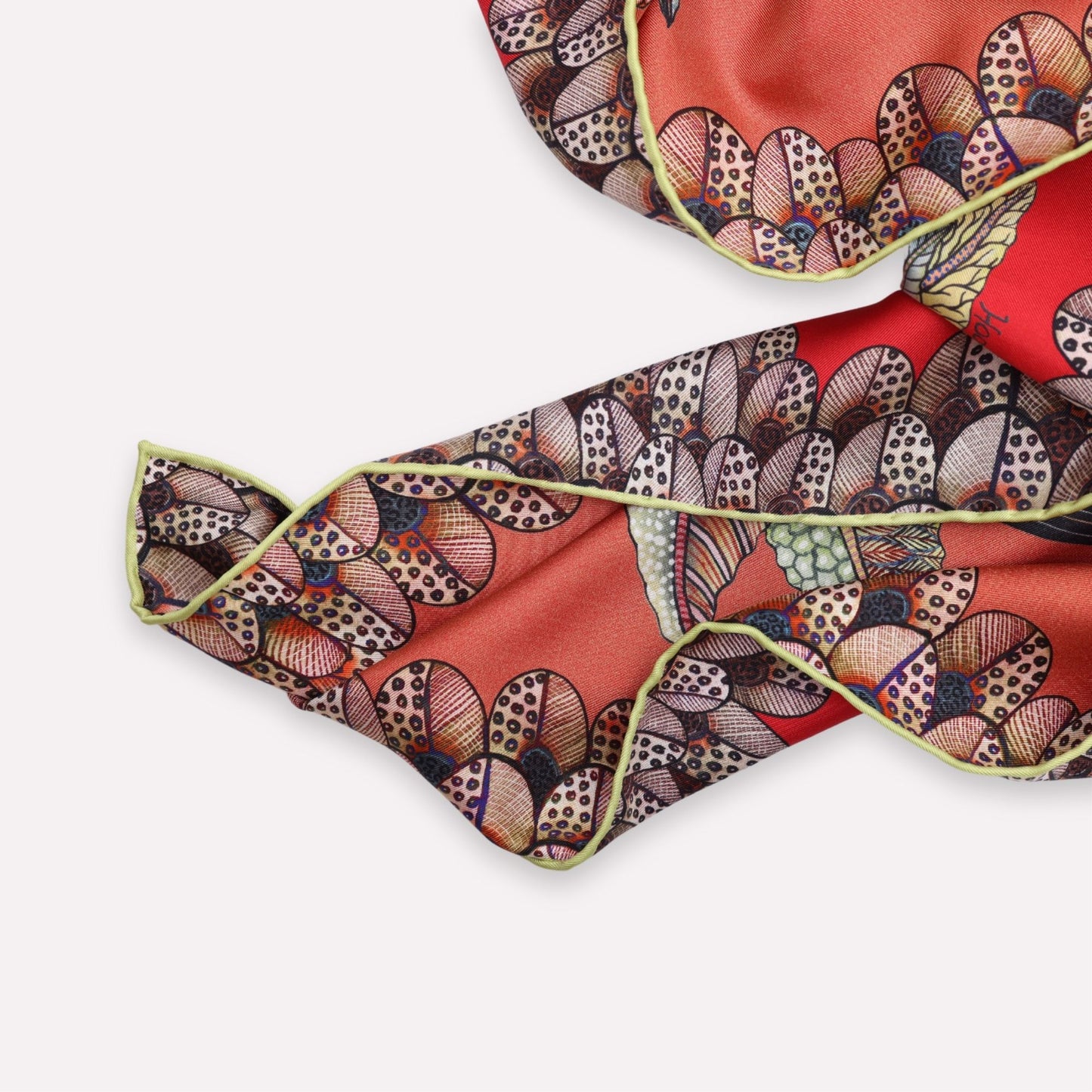 Hoopoe Hop Silk Scarf Rust 90 (Double face)