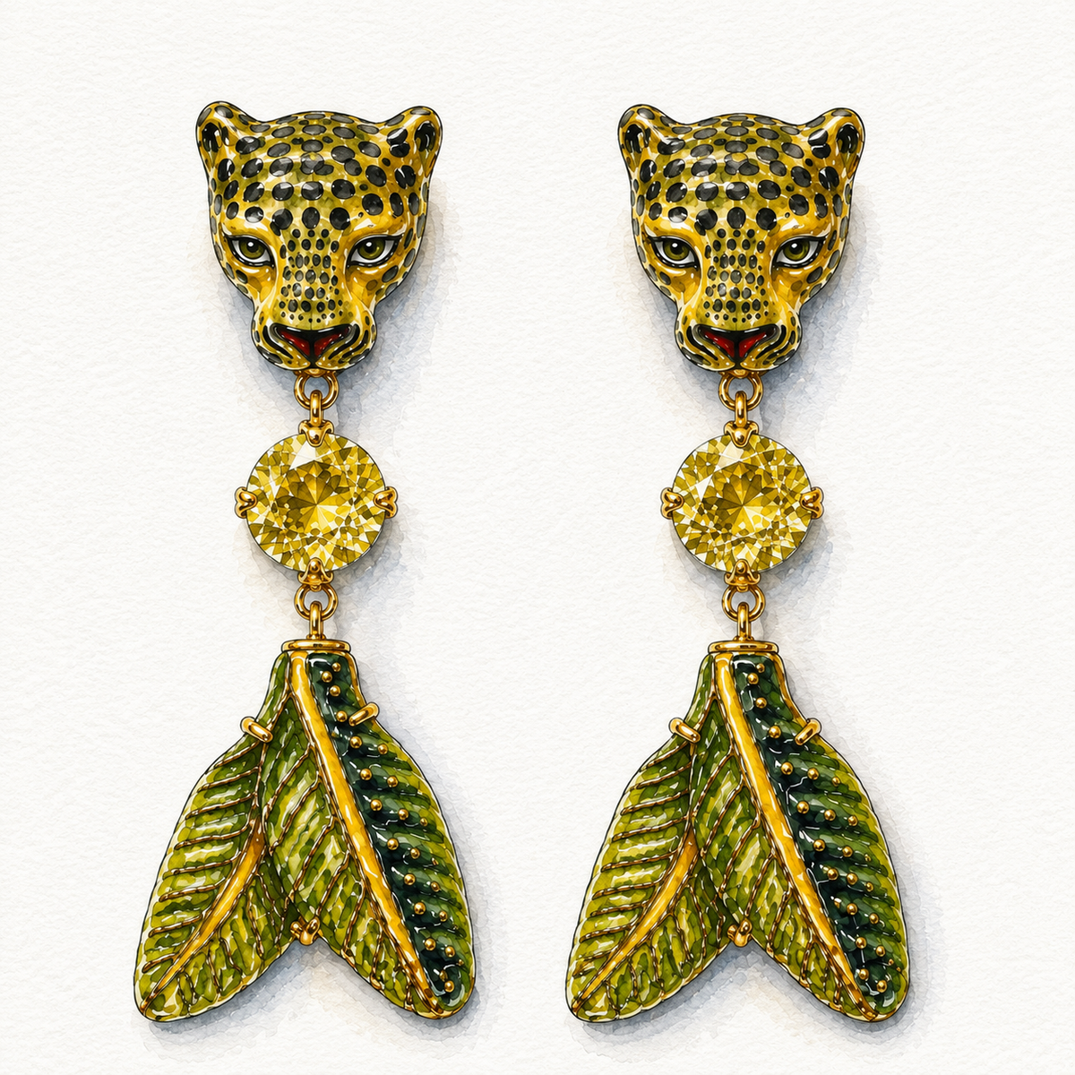 Leopard and Leaves Lemon Quartz Earrings