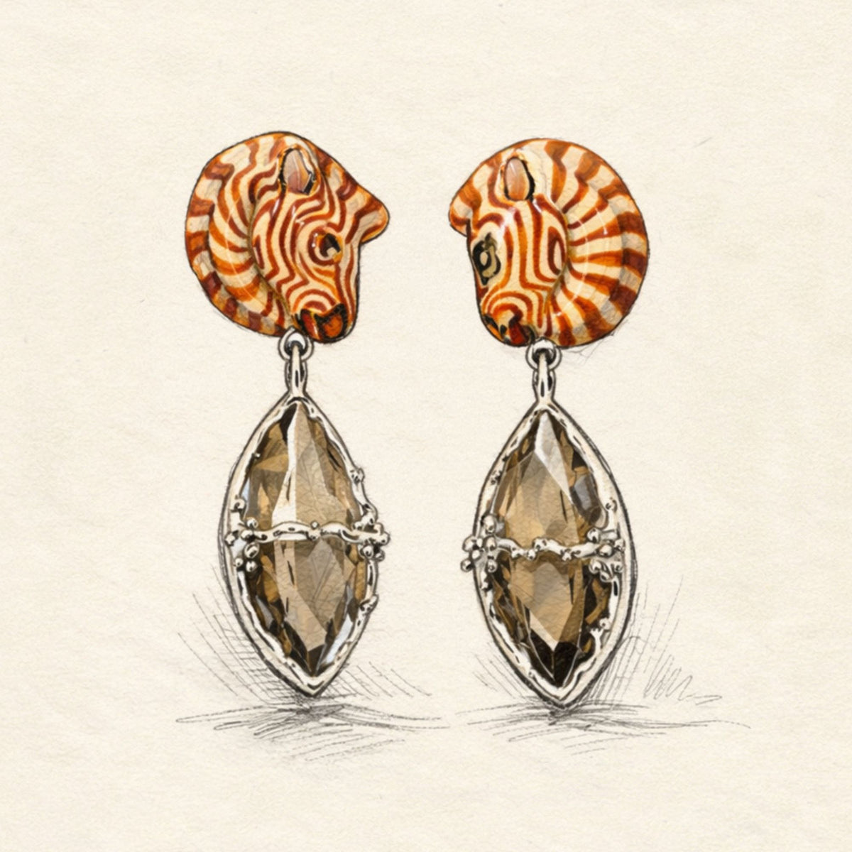 Zebra Smokey Quartz and Crystal Doublet Earrings