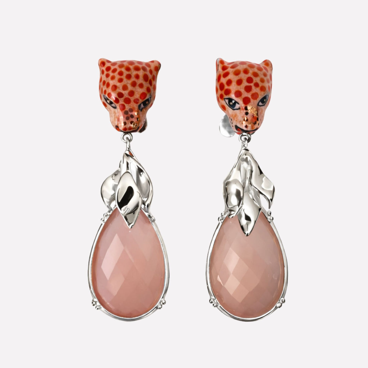 Leopard & Rose Quartz Earrings
