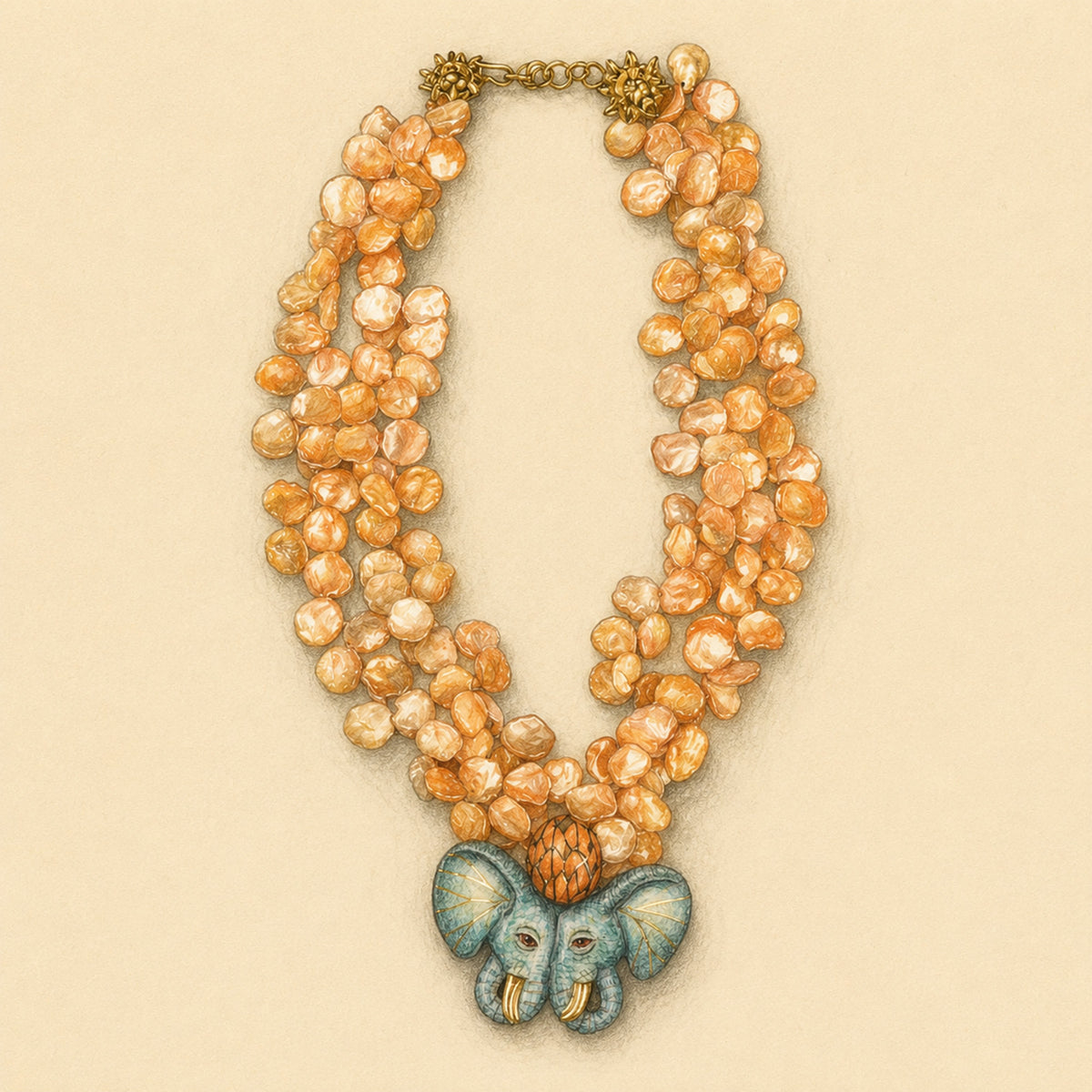Elephant Duet with Keshi Pearls Necklace