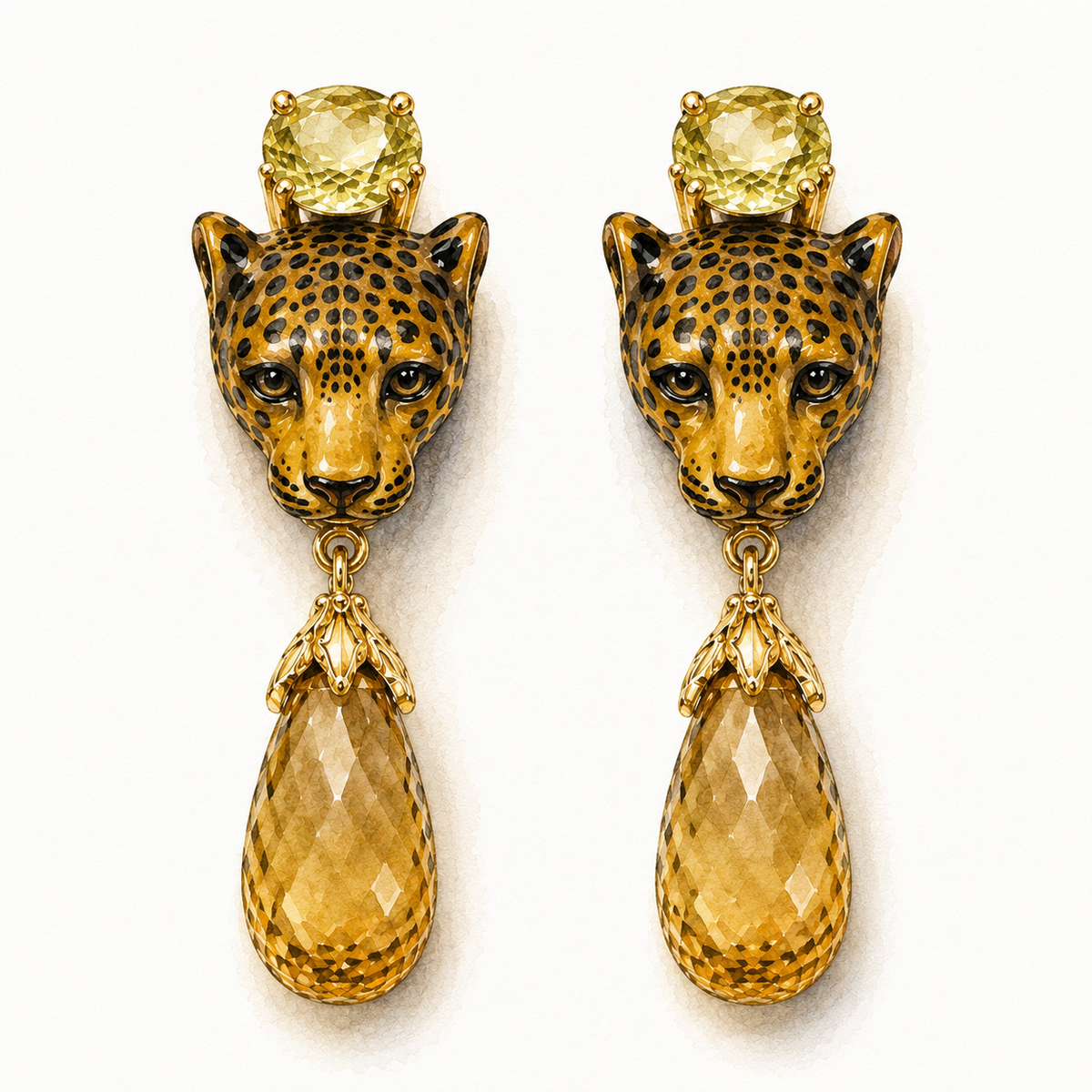 Leopard Lemon Quartz and Citrine Drops Earrings