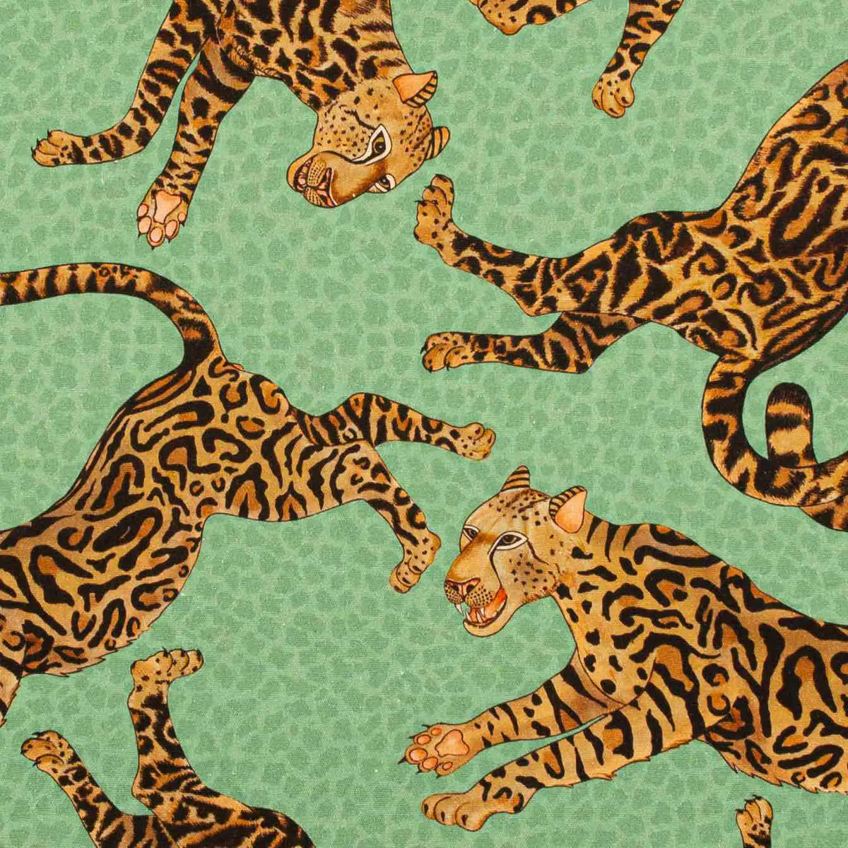 Cheetah Kings Jade Linen Fabric Ardmore Design