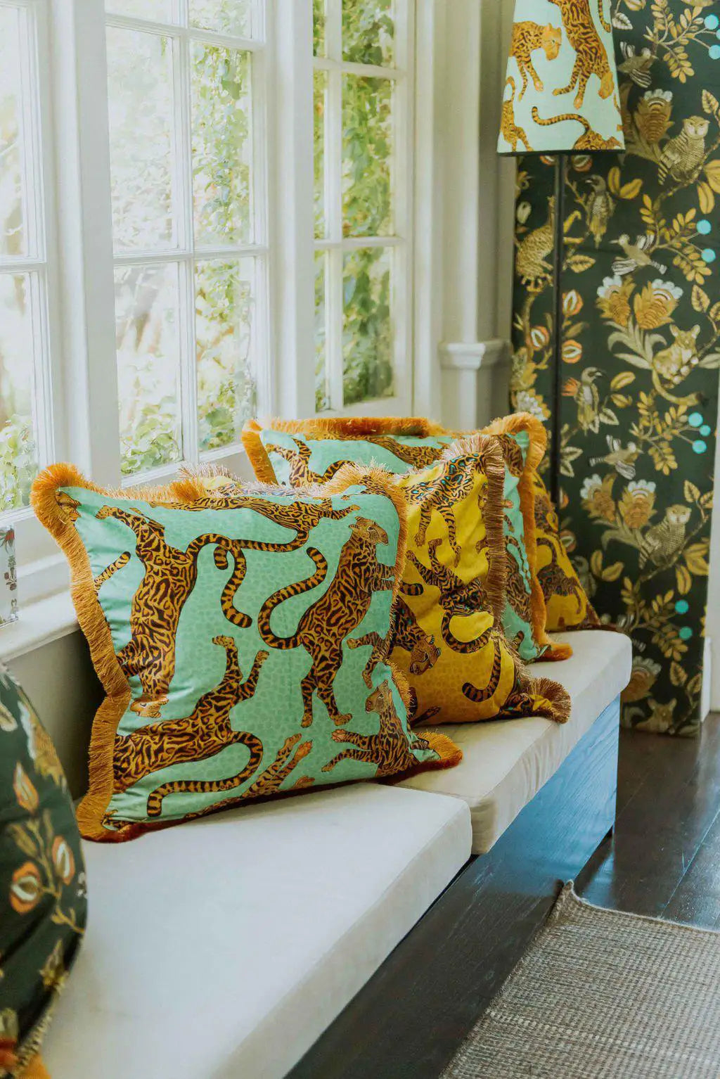 Cheetah Kings Jade Velvet Cushion Cover Ardmore Design
