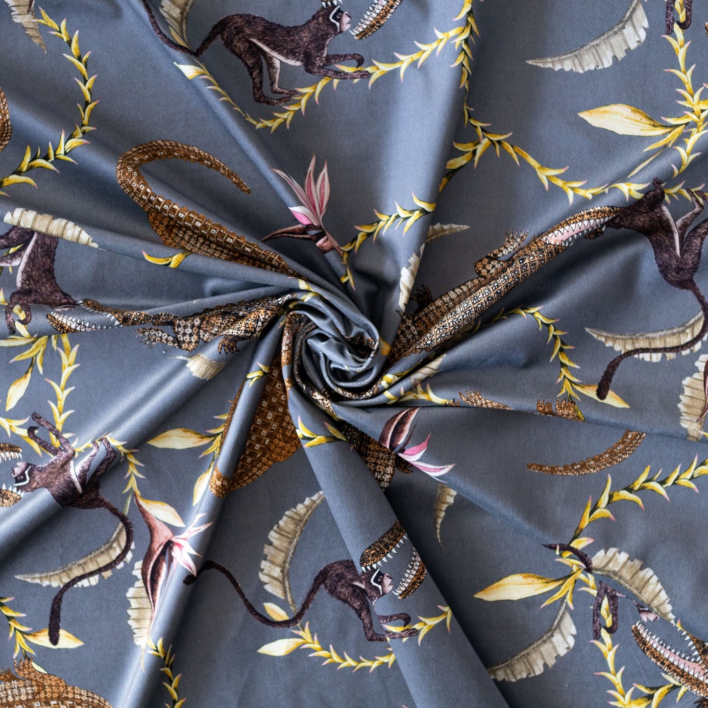 River Chase Silver Ripple Velvet Fabric