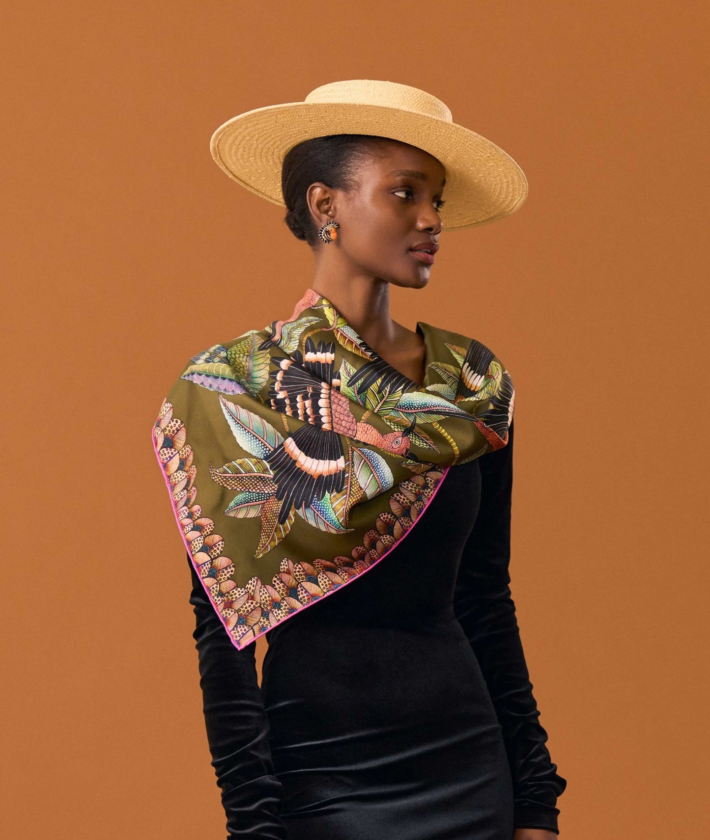 Hoopoe Hop Silk Scarf Safari 90 (Double face)