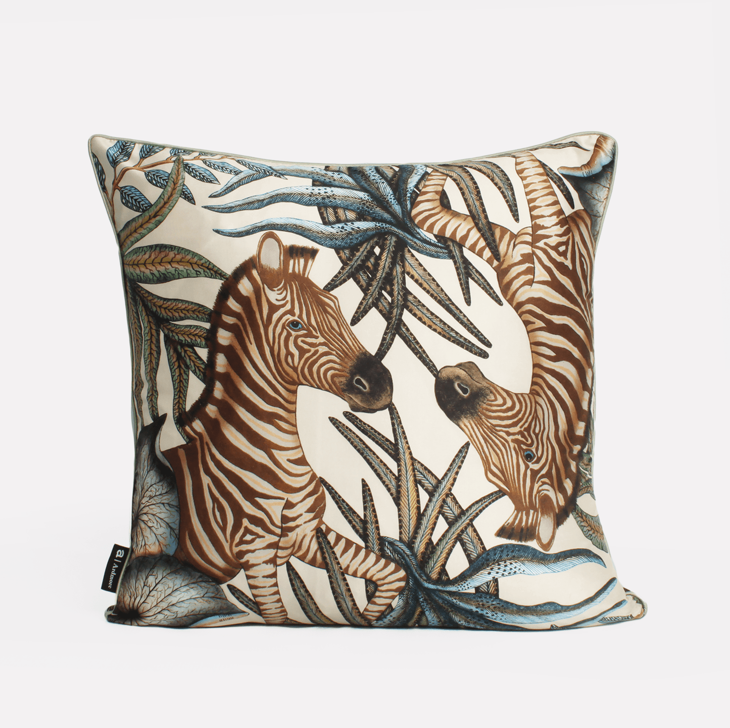 Back view focusing on the soft texture and intricate artistry of the Thanda Stripe Tanzanite Silk Cushion Cover, perfect for adding African-inspired charm to any room.