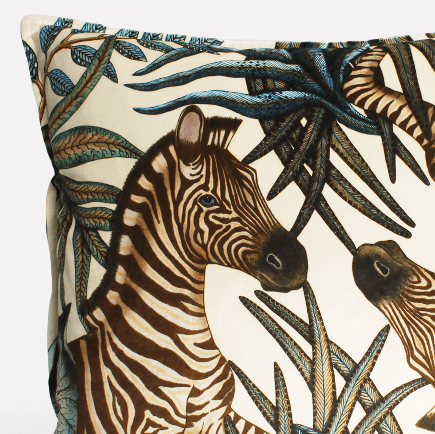 Detailed perspective of the Thanda Stripe Tanzanite Velvet Cushion Cover, featuring elegant top-stitched velvet in rich tanzanite tones.