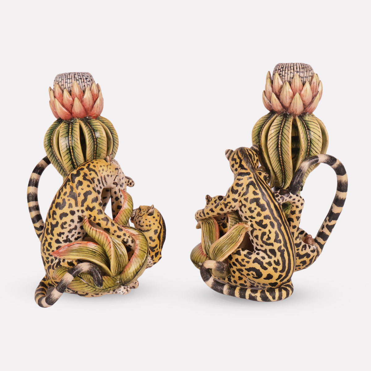 King Cheetah and Protea Candle Holders