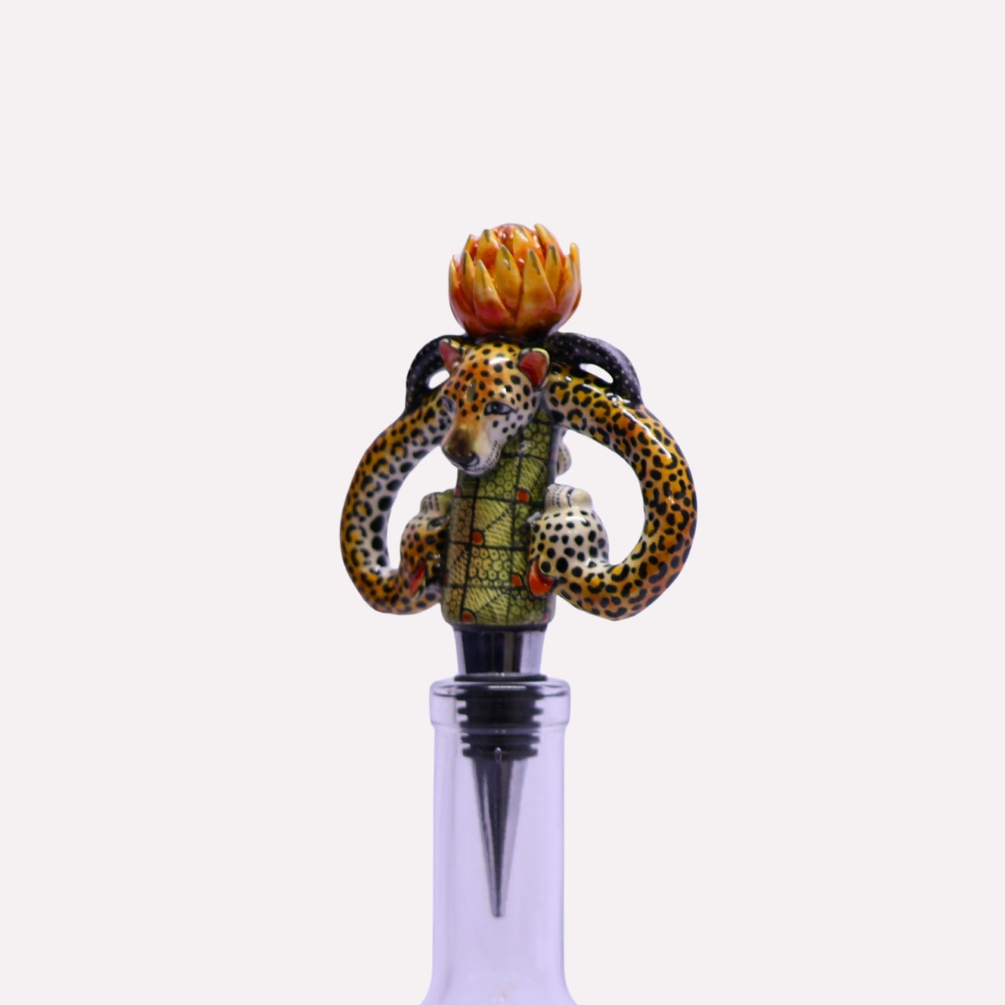 Leopard & Protea Ceramic Stopper