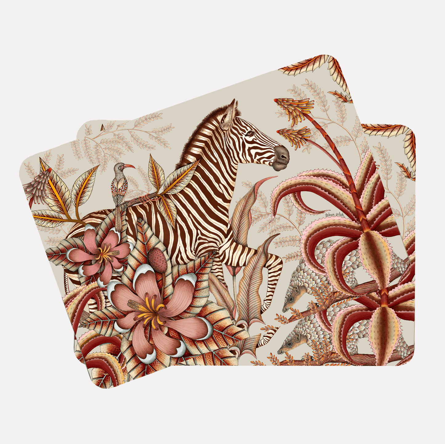 A neatly stacked set of the placemats, displaying their layered design and overall pattern continuity.