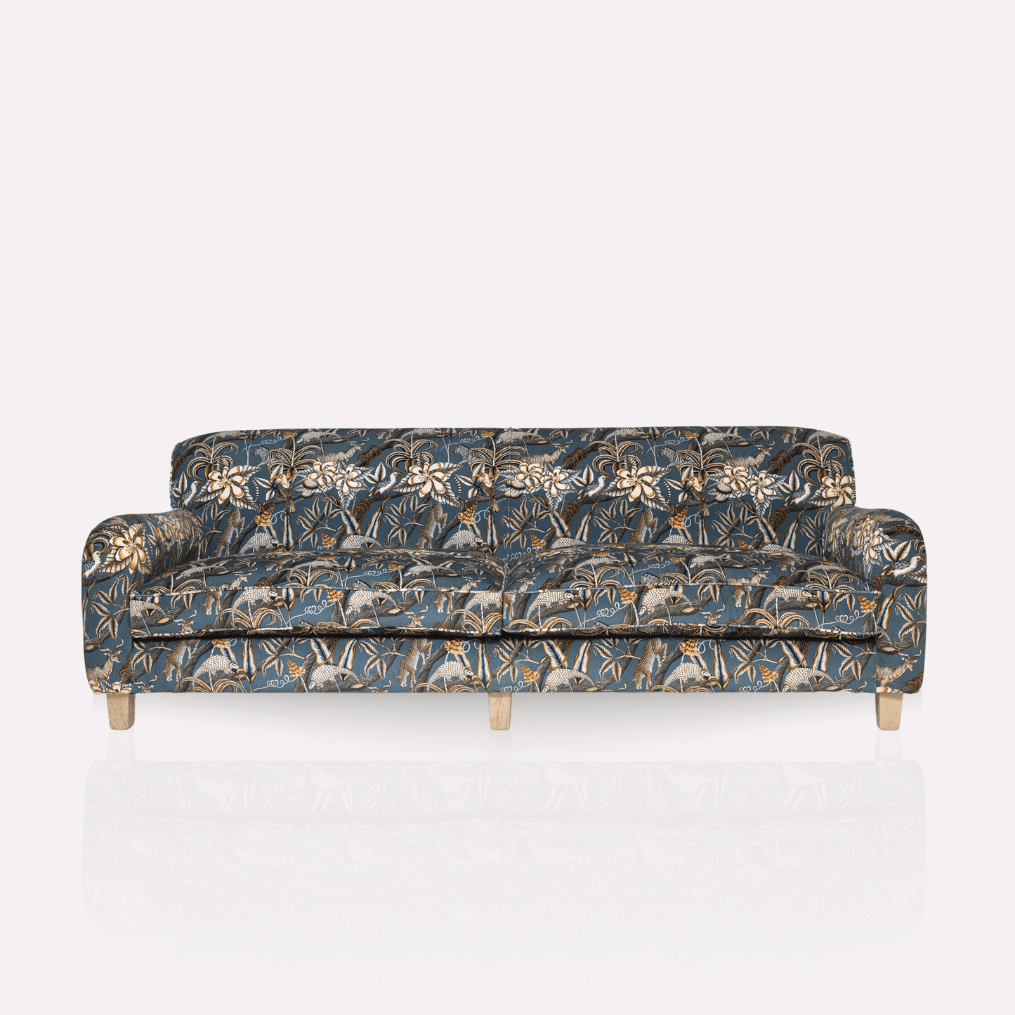 Provides a clear look at the sofa's symmetry and craftsmanship, emphasising the width (240cm) and height (85cm) in a structured frame.