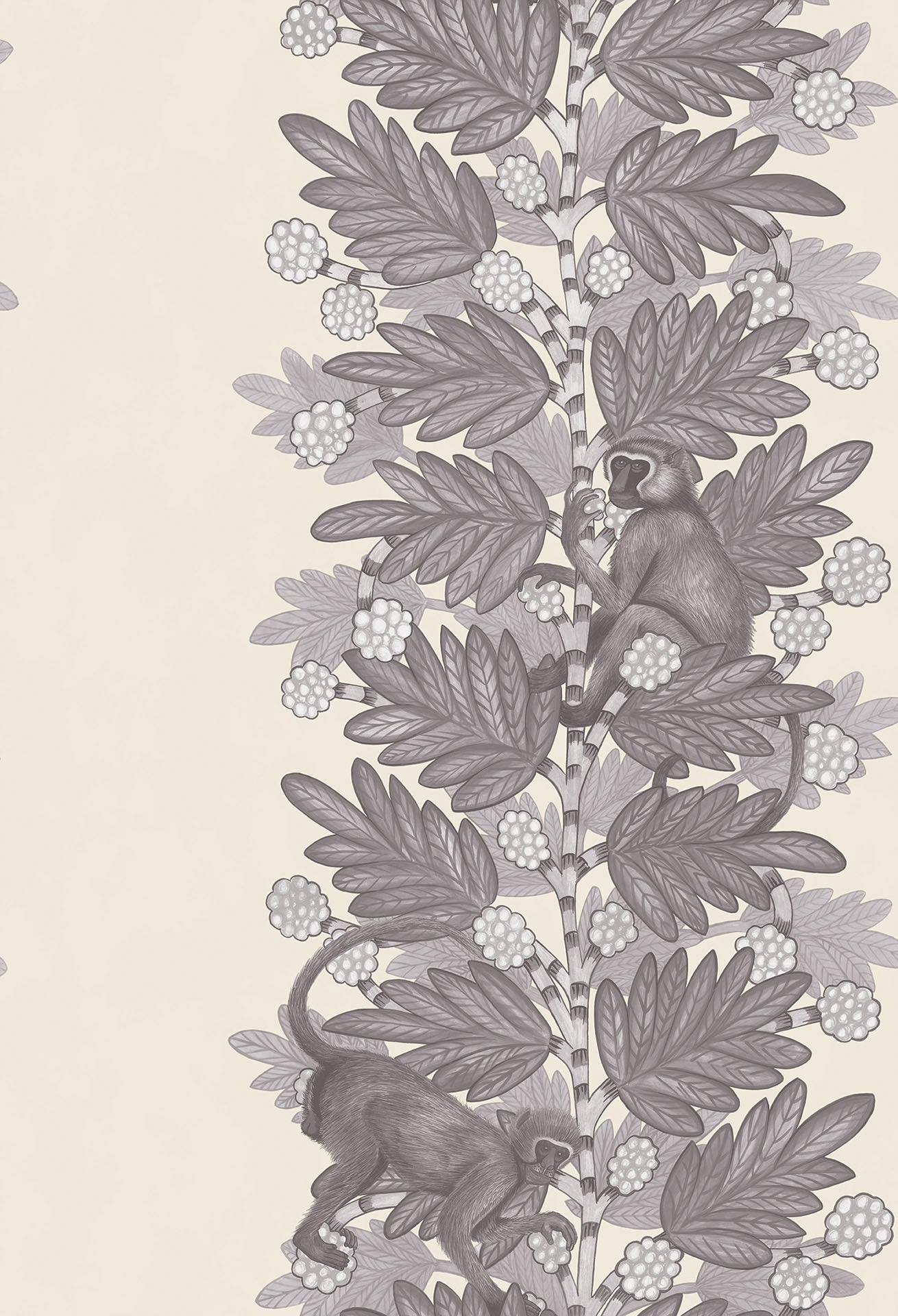 A modern, monochrome take on the wallpaper, with a sleek grey-toned design adding a contemporary edge to the botanical theme.