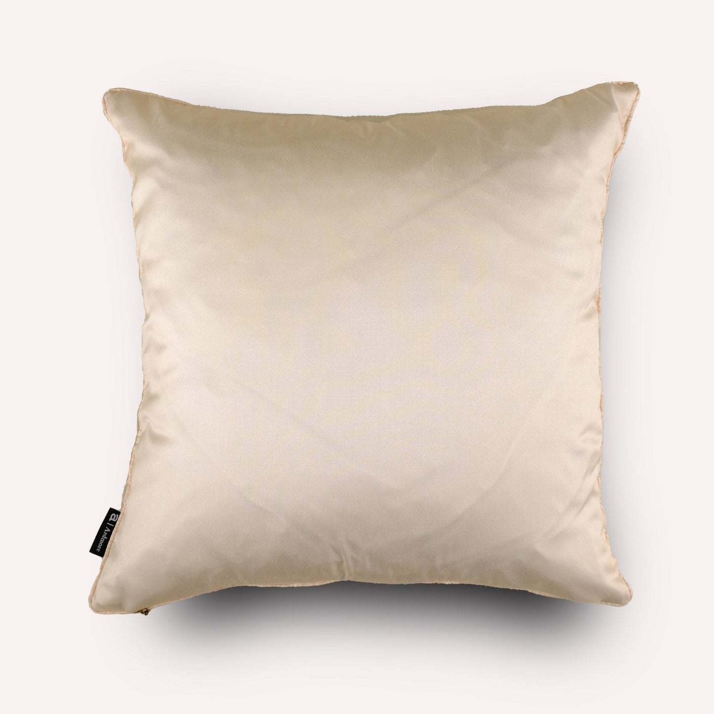 Back view of the Thanda Pangolin in Pearl Silk Cushion Cover, featuring plain silk in a soft pearl hue with elegant piping detail.