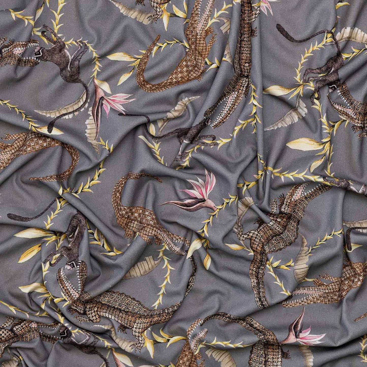 River Chase Silver Ripple Linen Fabric