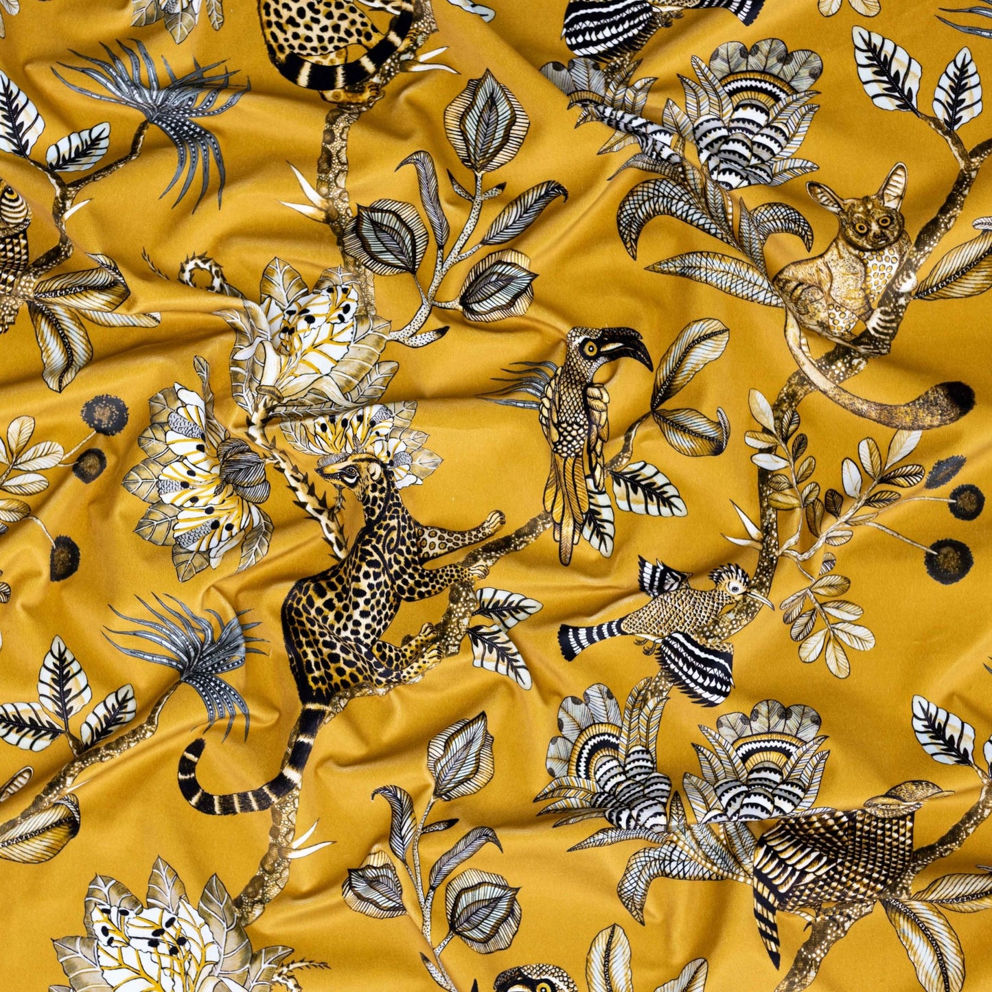 Camp Critters Gold Velvet Fabric