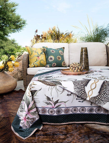 Leopard Lily Tablecloth in Safari Stone-Tablecloth-Ardmore Design