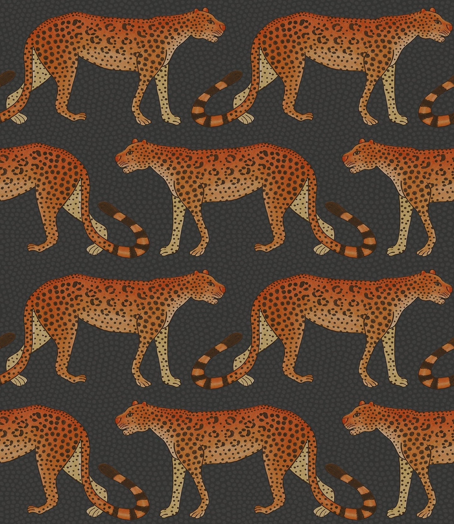 A detailed view of the rich burnt-orange variation, showcasing the rhythmic arrangement of leopards in a Zulu-inspired pattern.