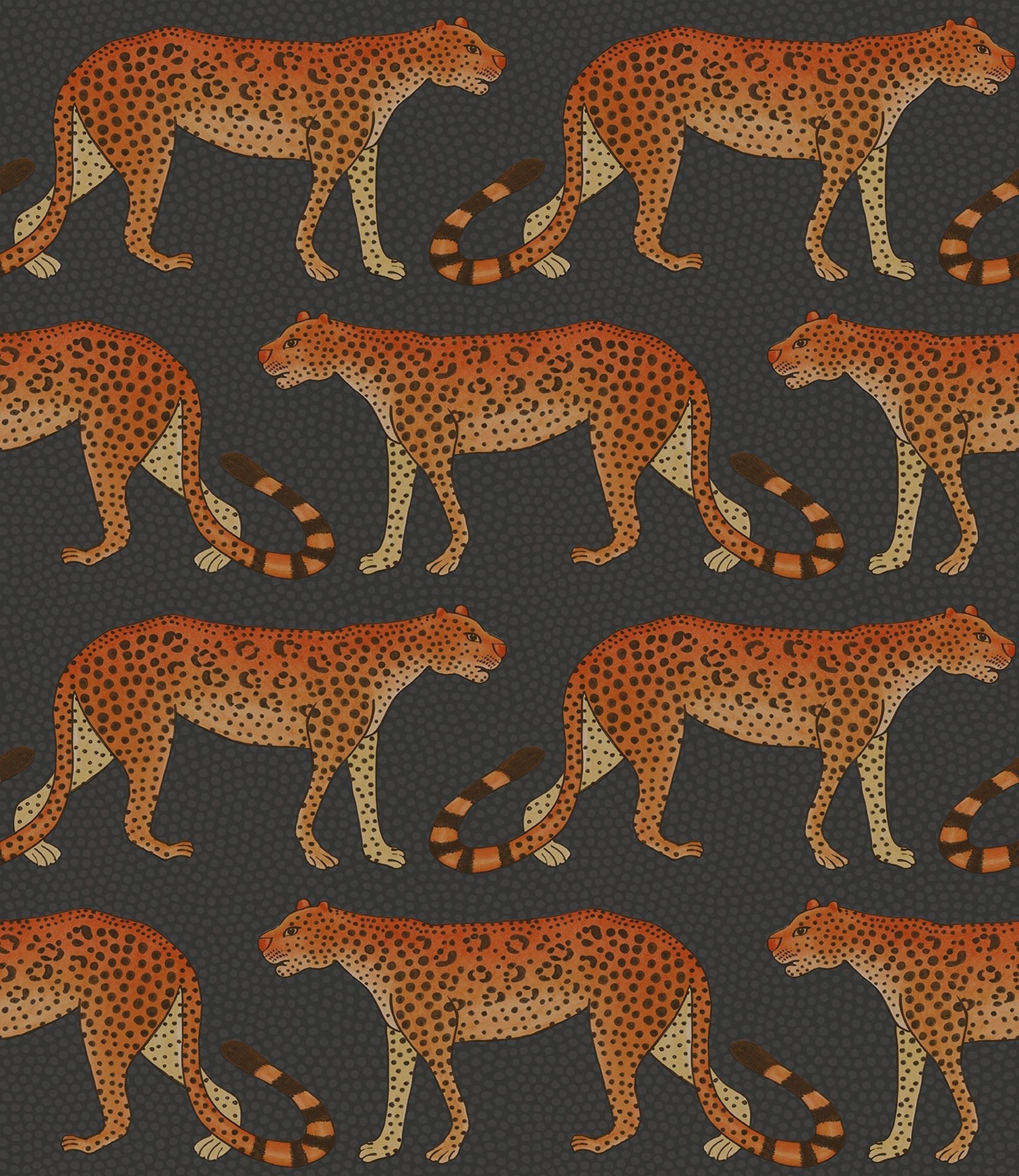 A detailed view of the rich burnt-orange variation, showcasing the rhythmic arrangement of leopards in a Zulu-inspired pattern.