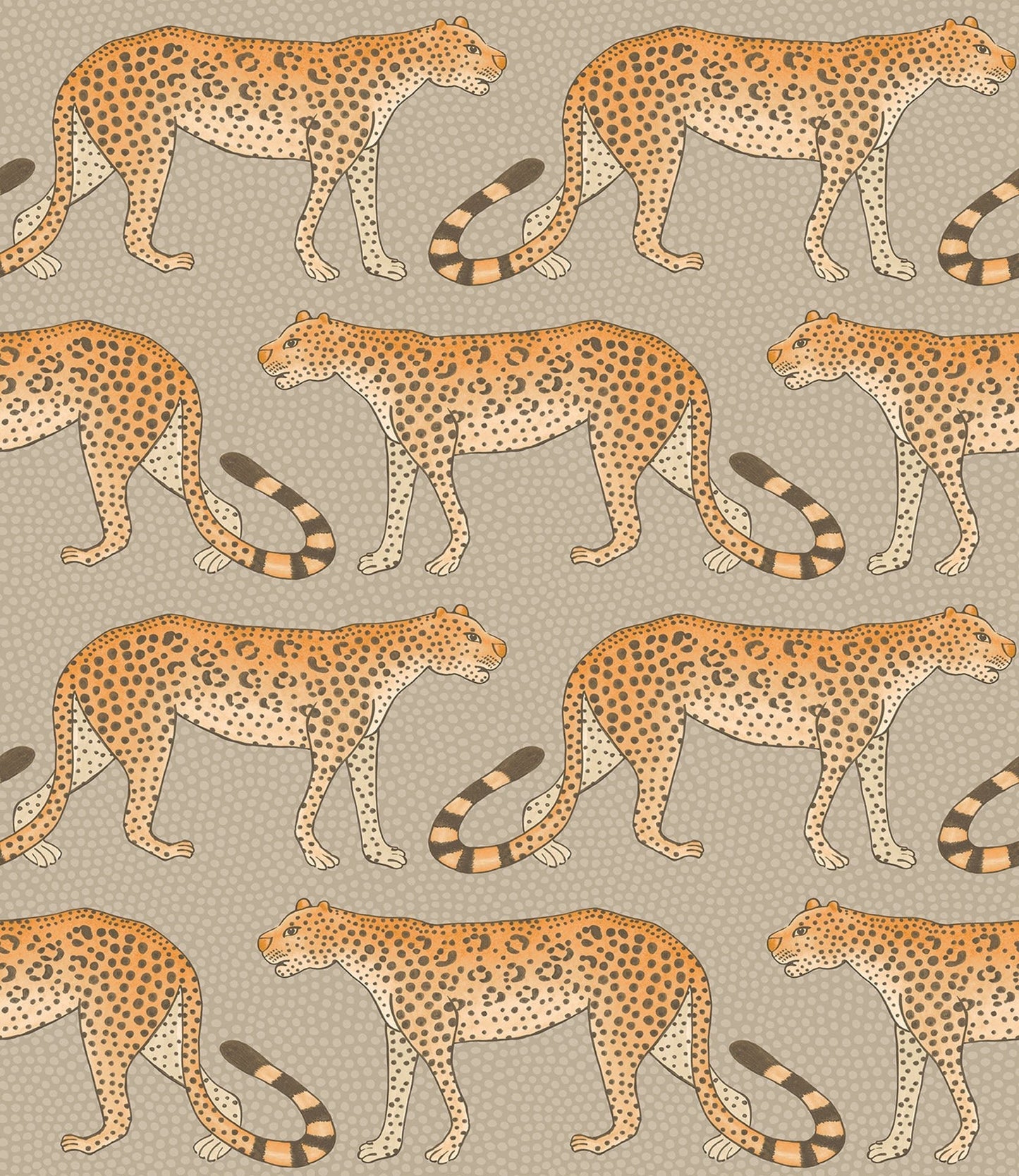 A soft, neutral-toned wallpaper with a refined and subtle take on the Leopard Walk design.
