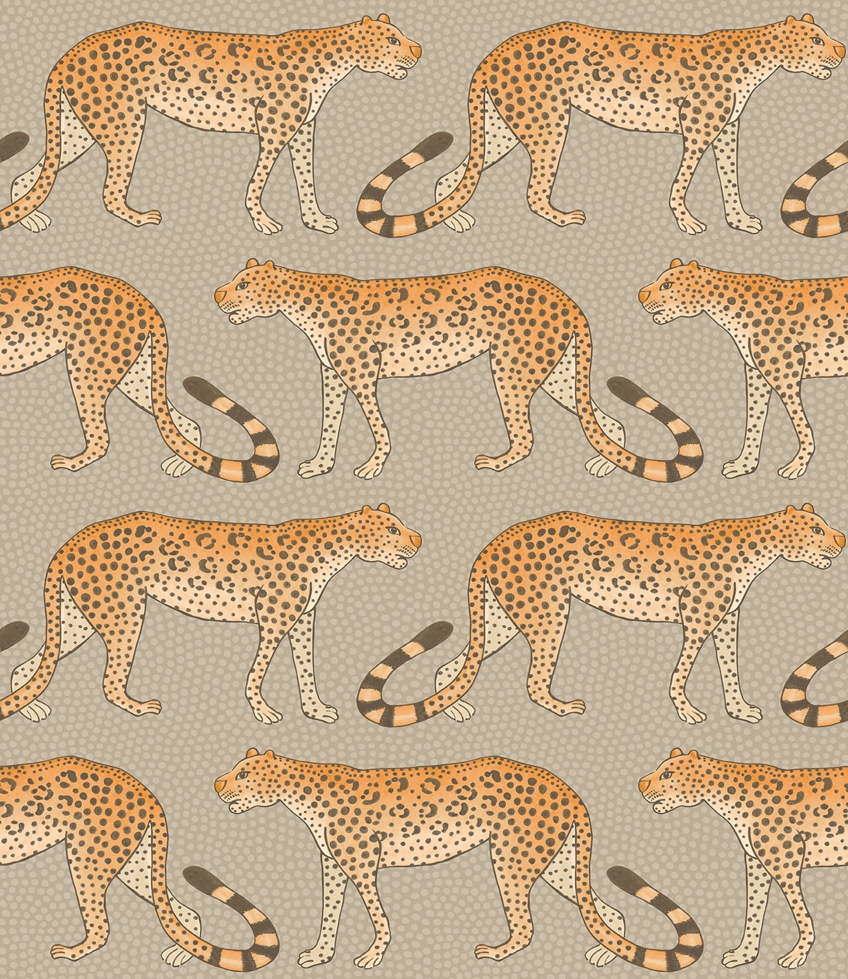 A soft, neutral-toned wallpaper with a refined and subtle take on the Leopard Walk design.
