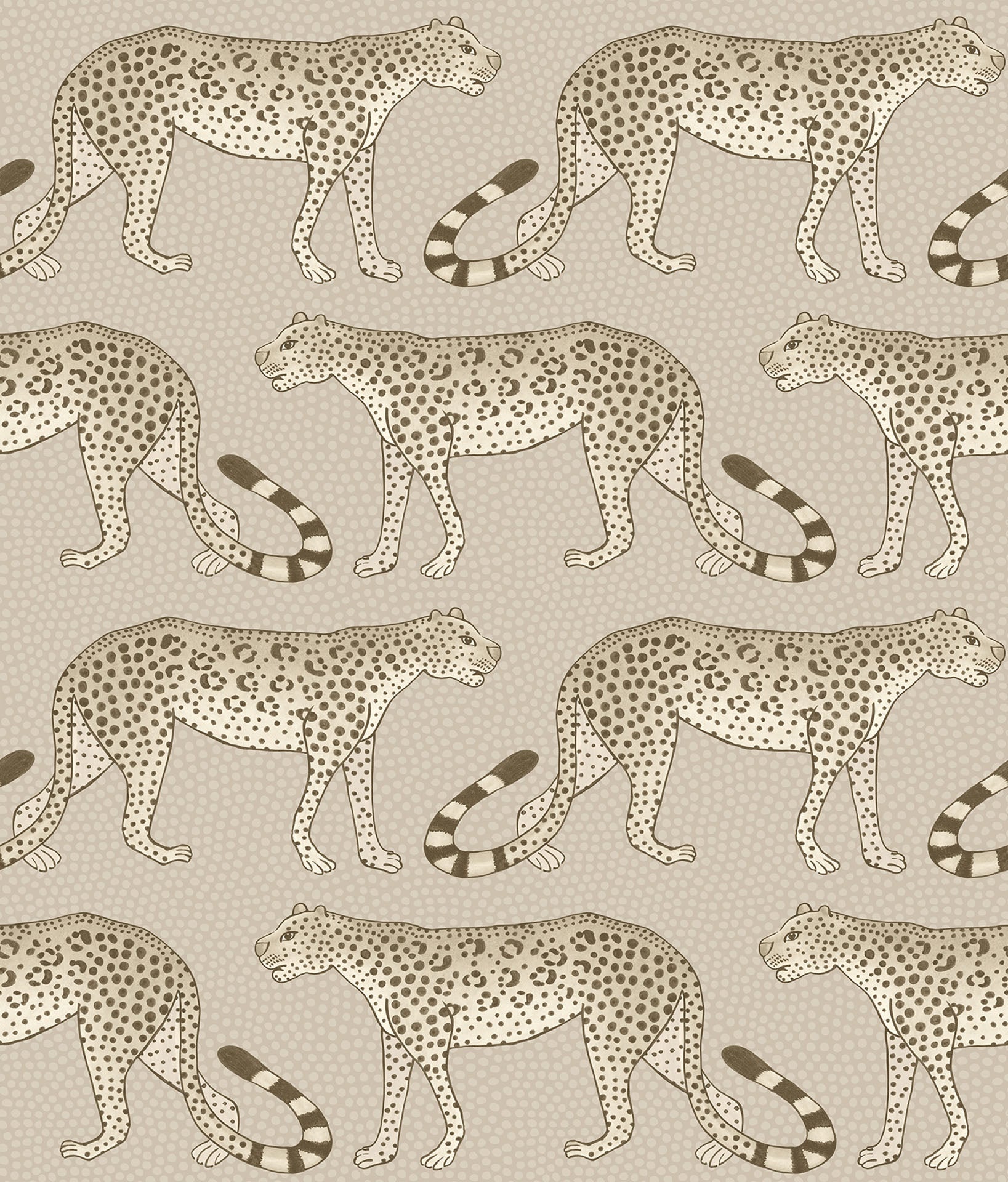 A light and airy version, featuring intricate leopard illustrations in a minimalistic, elegant colour palette. This subtle yet sophisticated design brings a refined touch to any interior, ideal for creating a calm and luxurious ambiance.