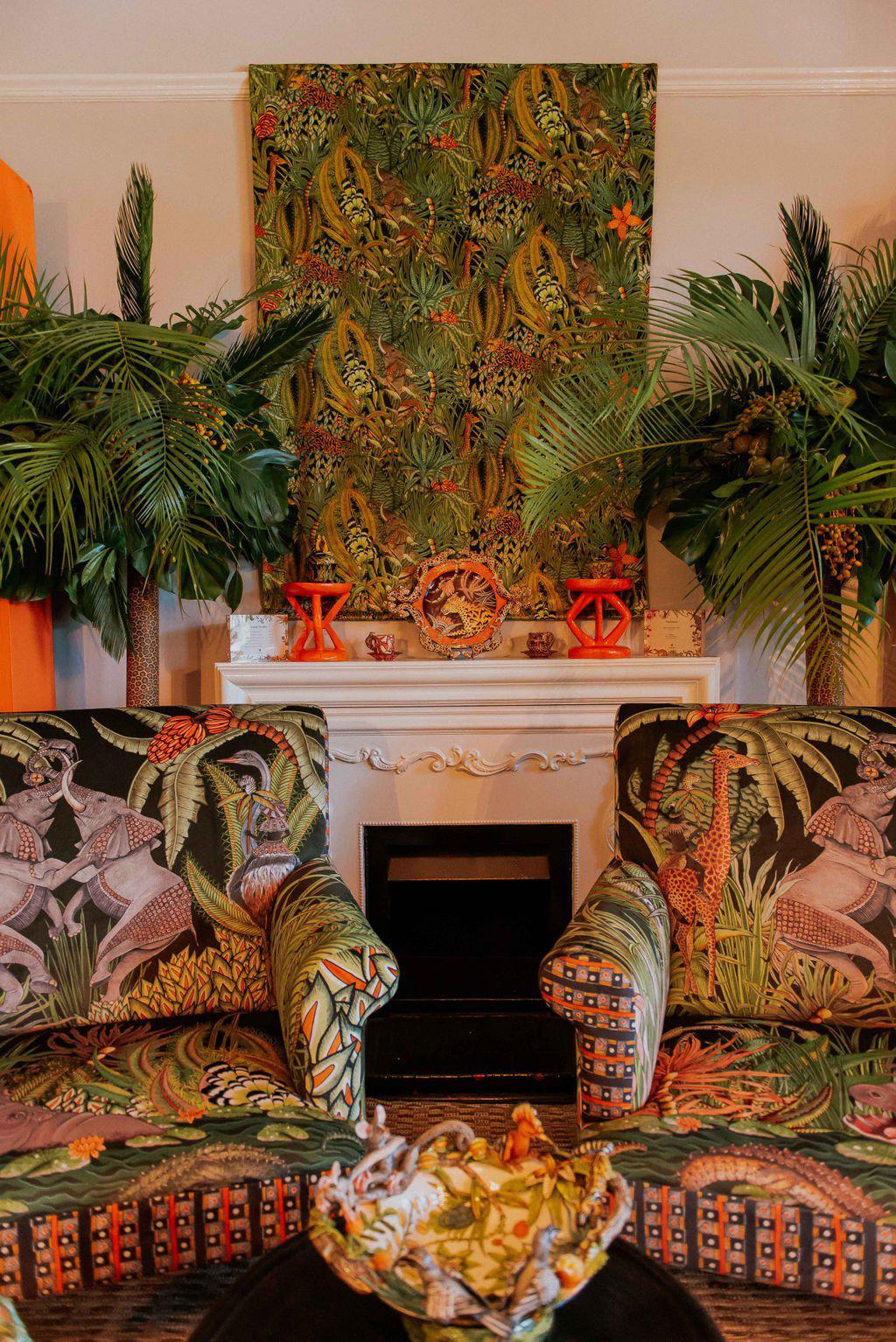 Close-up of the sofas in a styled room setting, featuring matching Ardmore accessories.
