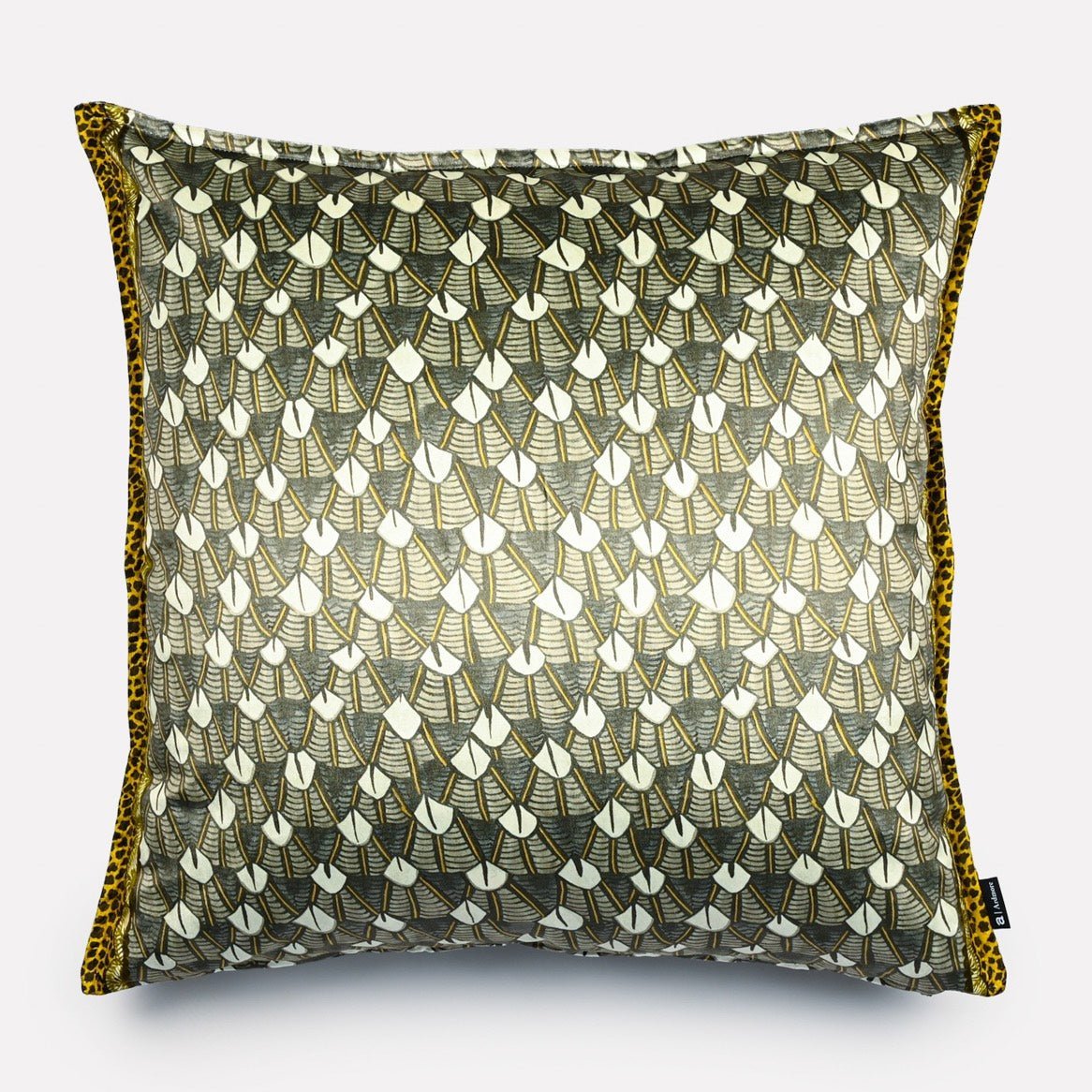 Front view of the Feather Silver Ripple Velvet Cushion Cover showcasing a sophisticated silver ripple design on a luxurious velvet fabric.