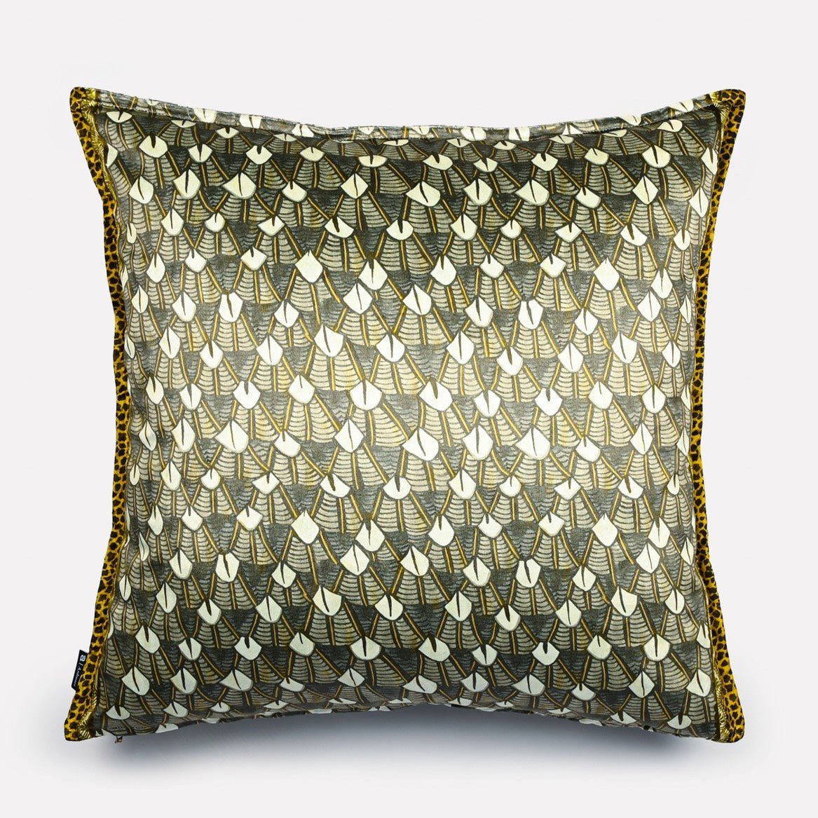 Angled side view of the Feather Silver Ripple Velvet Cushion Cover, highlighting the elegant texture and intricate ripple pattern.