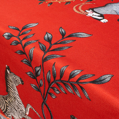 Leopard Lily Square Tablecloth in Royal Red