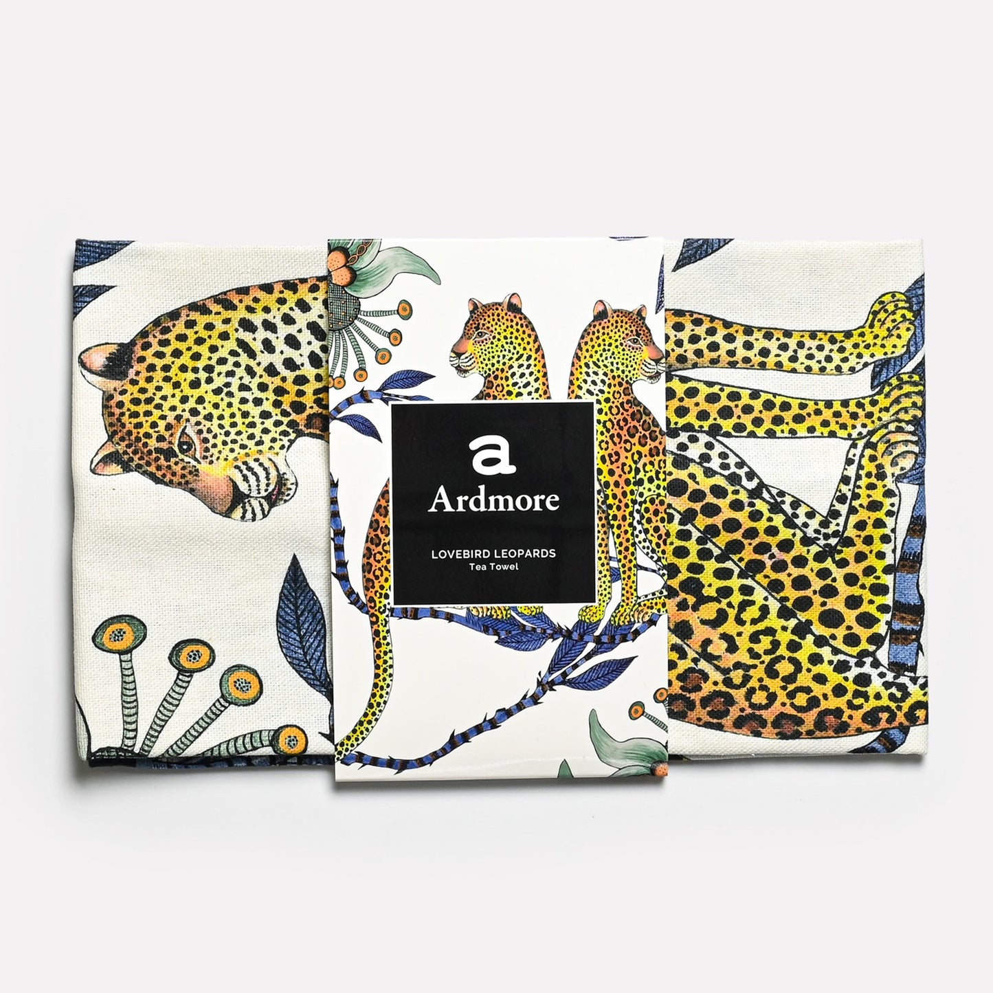 The towel neatly folded and wrapped in Ardmore’s signature branding, emphasising its premium craftsmanship and African-inspired artistry.