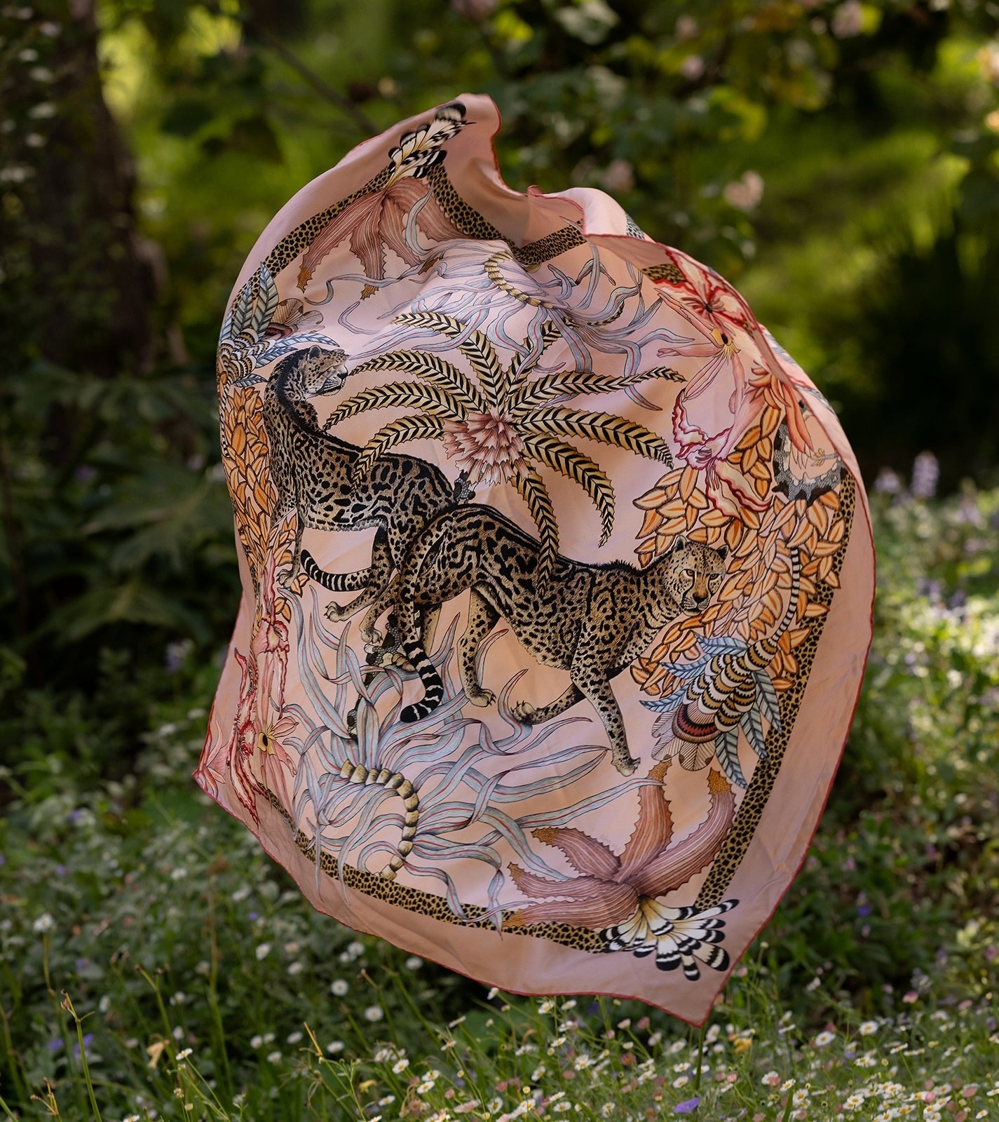 Double-Sided Sabie Kings Silk Scarf Flamingo 90