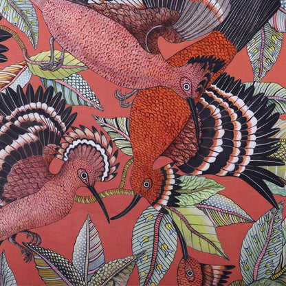 Hoopoe Hop Silk Scarf Rust 90 (Double face)