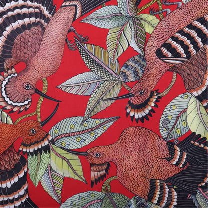 Hoopoe Hop Silk Scarf Rust 90 (Double face)