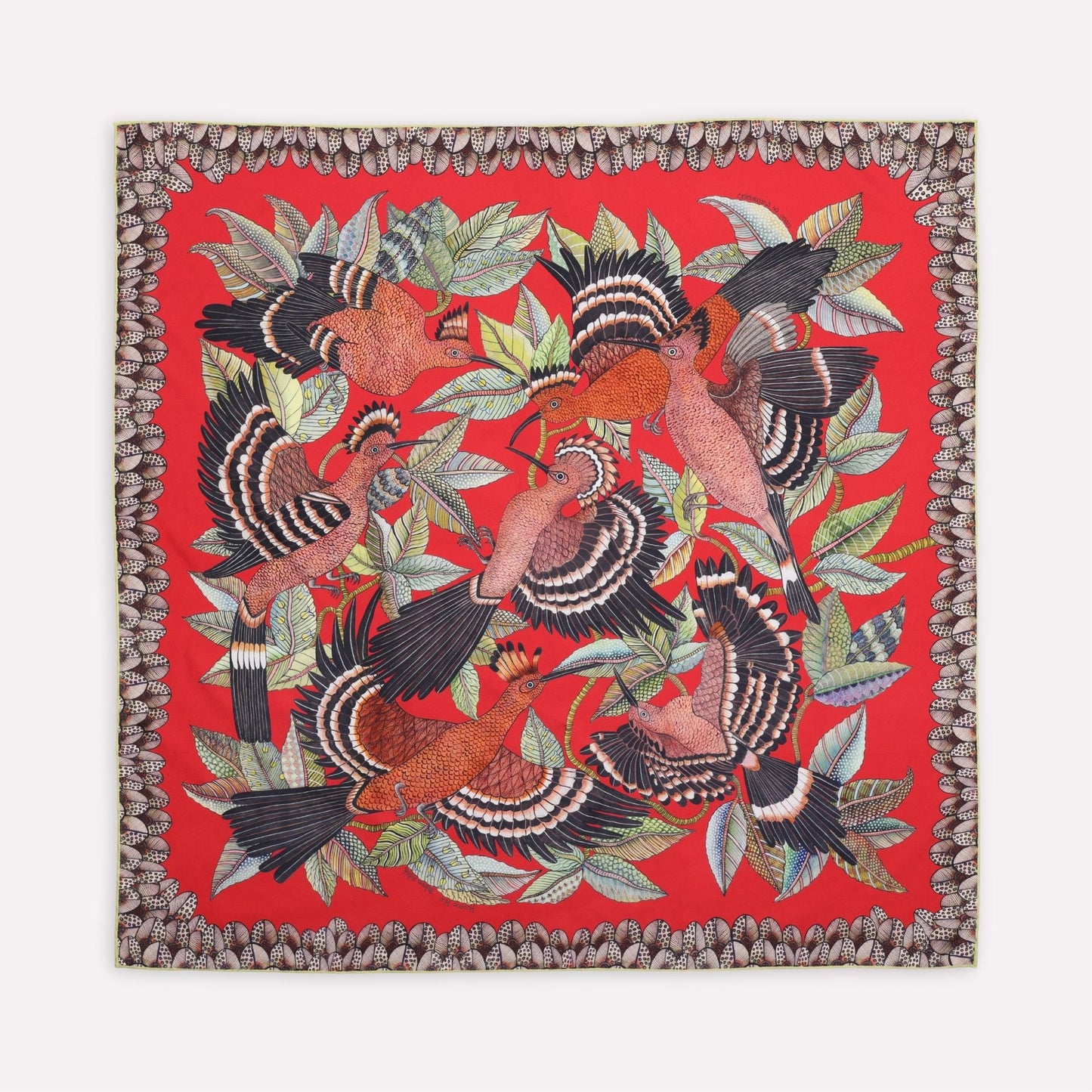 Hoopoe Hop Silk Scarf Rust 90 (Double face)