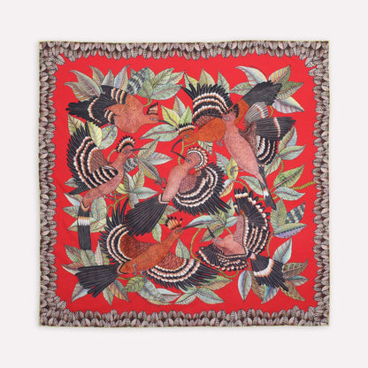 Hoopoe Hop Silk Scarf Rust 90 (Double face)