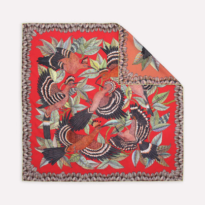 Hoopoe Hop Silk Scarf Rust 90 (Double face)