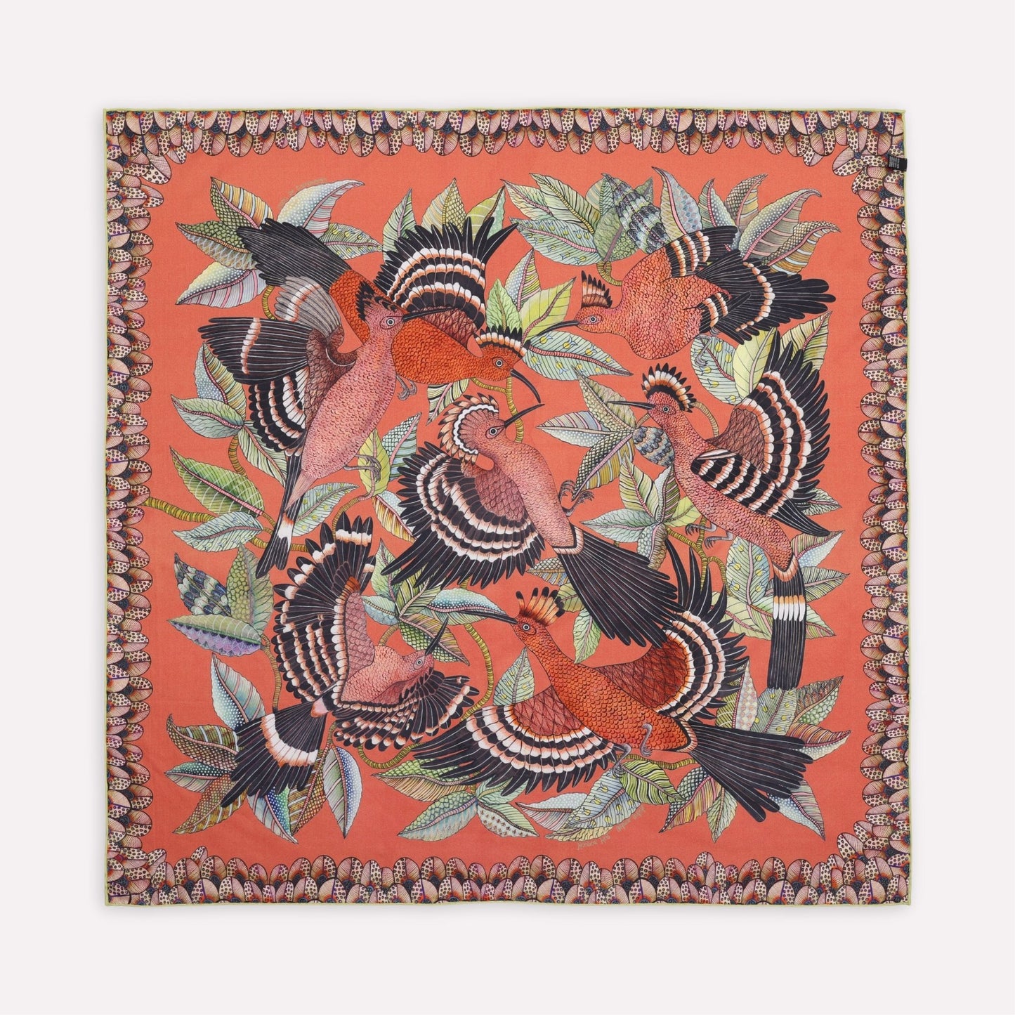 Hoopoe Hop Silk Scarf Rust 90 (Double face)