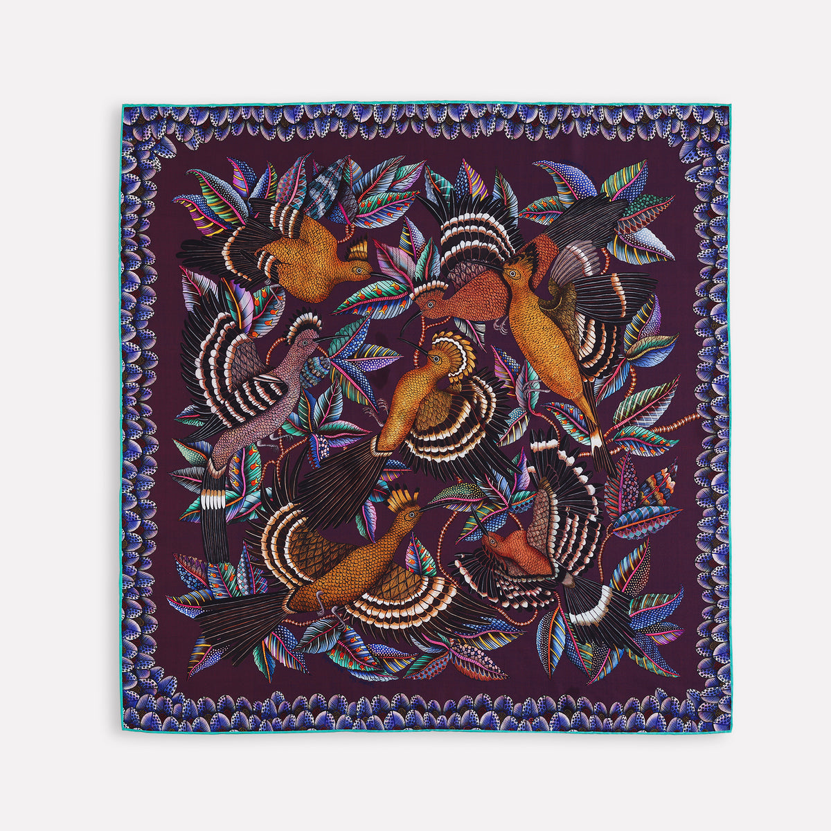 Hoopoe Hop Silk Scarf Royal Plum 90 (Double face)