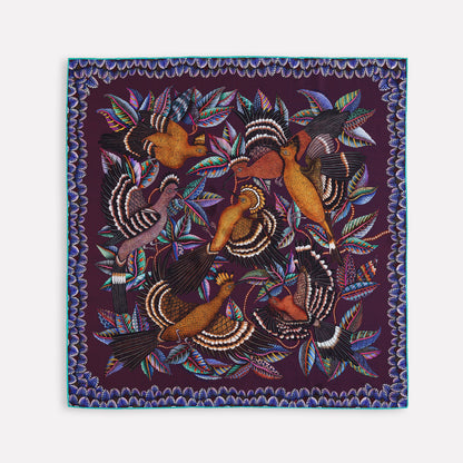 Hoopoe Hop Silk Scarf Royal Plum 90 (Double face)