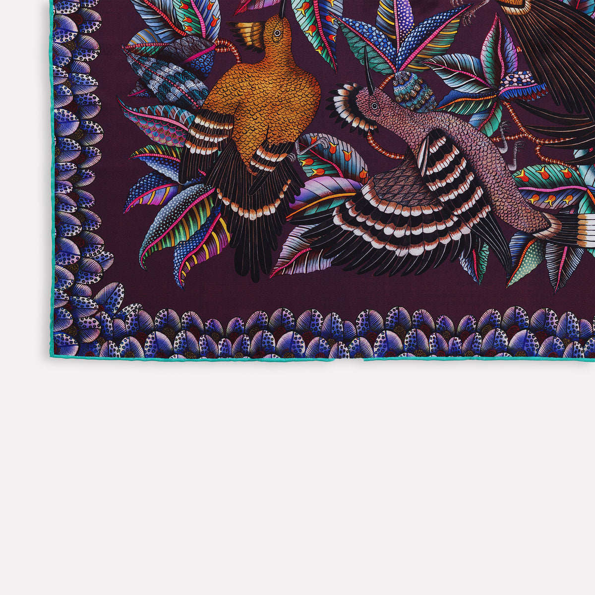 Hoopoe Hop Silk Scarf Royal Plum 90 (Double face)