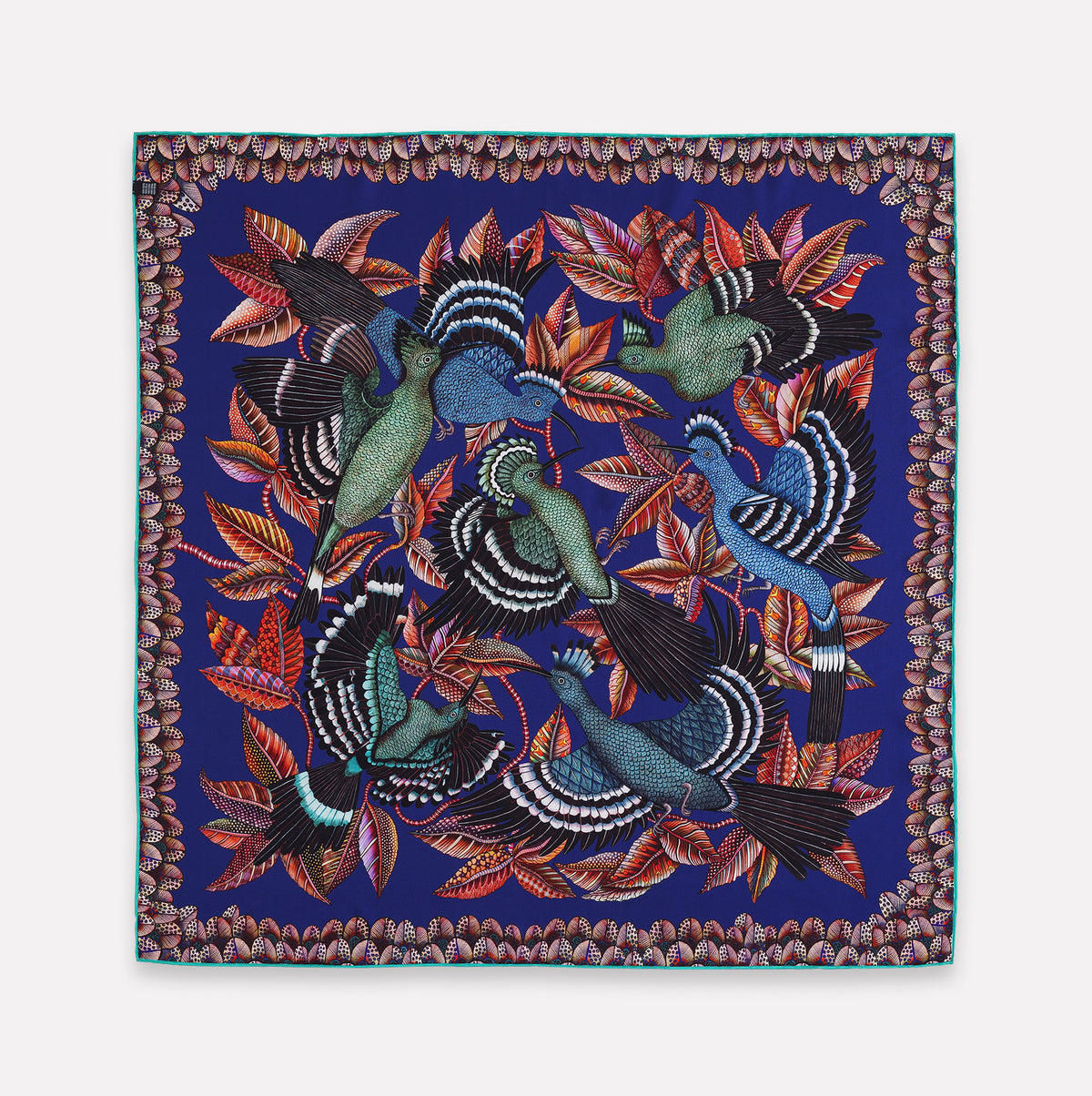 Hoopoe Hop Silk Scarf Royal Plum 90 (Double face)