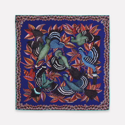 Hoopoe Hop Silk Scarf Royal Plum 90 (Double face)