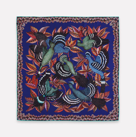 Hoopoe Hop Silk Scarf Royal Plum 90 (Double face)