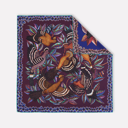 Hoopoe Hop Silk Scarf Royal Plum 90 (Double face)