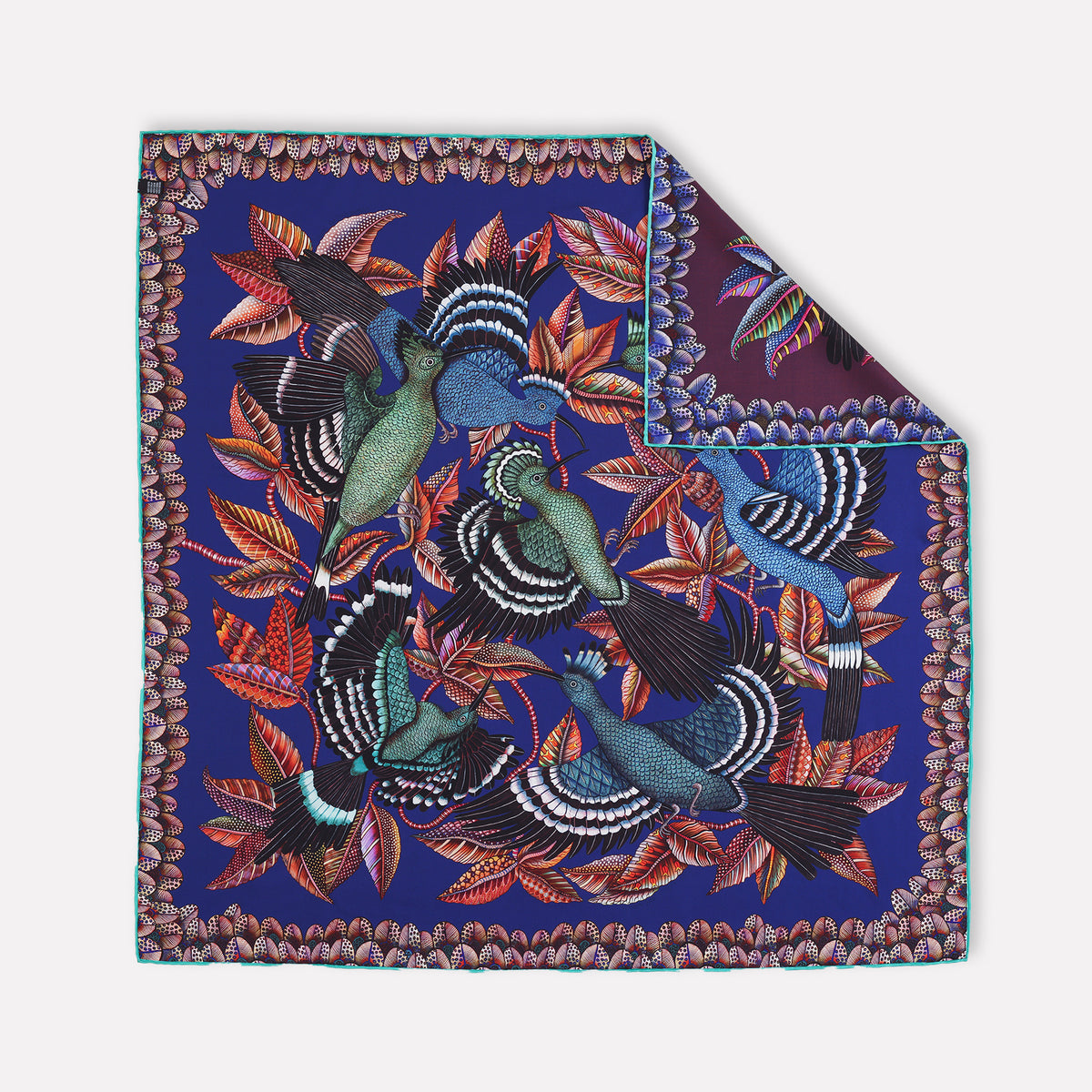 Hoopoe Hop Silk Scarf Royal Plum 90 (Double face)