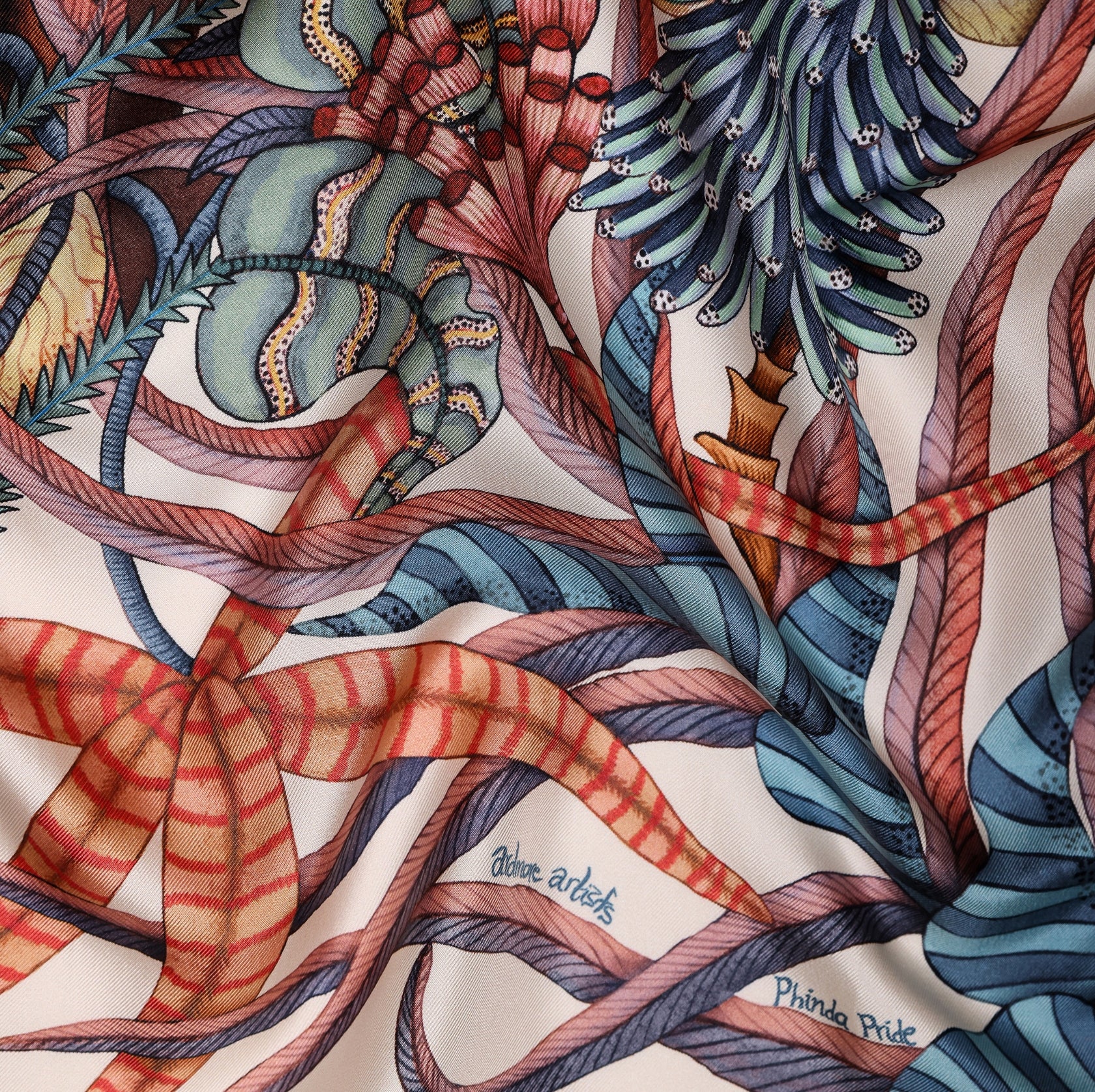 A detailed view of the interwoven jungle leaves and vines, showcasing the delicate linework and colour gradients.