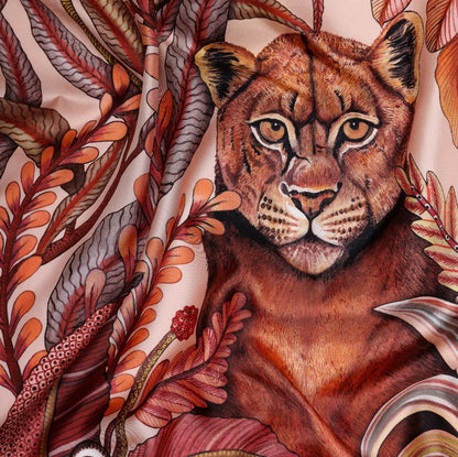 A striking portrait of a lioness, highlighting the detailed brushwork and realistic fur texture.